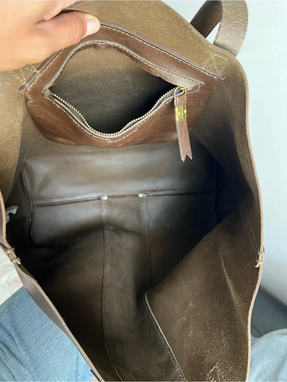 Brown Leather Tote Bag with Suede Accent